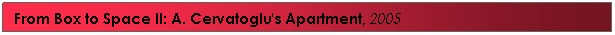 Text Box: From Box to Space II: A. Cervatoglu's Apartment, 2005
&nbsp;
