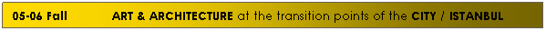 Text Box: 05-06 Fall&nbsp;&nbsp;&nbsp;&nbsp;&nbsp;&nbsp;&nbsp;&nbsp; &nbsp;&nbsp; ART & ARCHITECTURE at the transition points of the CITY / ISTANBUL
